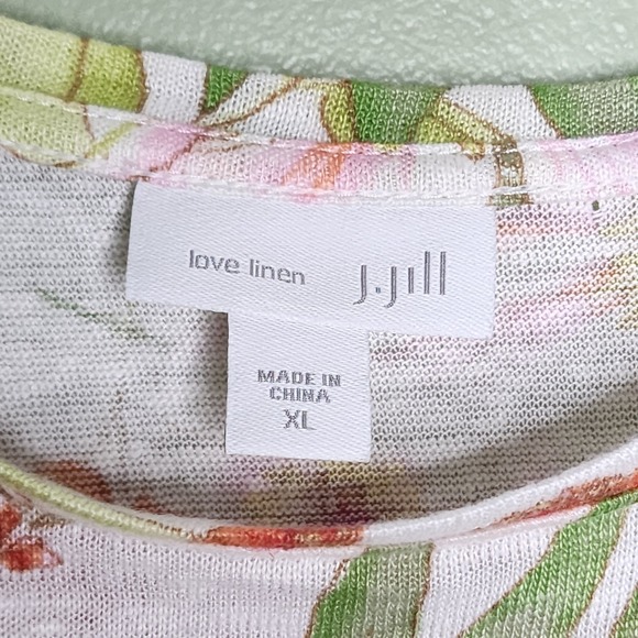 J Jill Love Linen Tee XL White Floral Short Sleeve Multi Coastal Resort Tropical - Picture 3 of 4